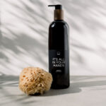 Handzeep zwarte fles met quote geur mint sinaasappel
