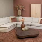 Hoekbank beige grijs stof