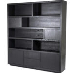 Kast zwart met vakken en kasten hout