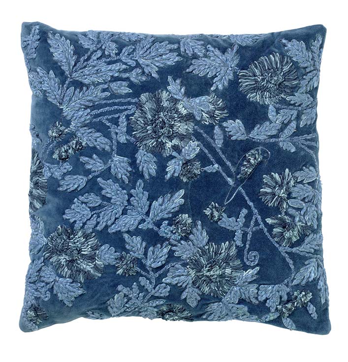 vierkant sierkussen textiel blauw bloemenprint