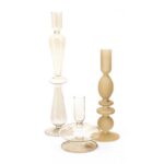 set van 3 kandelaren glas oud roze