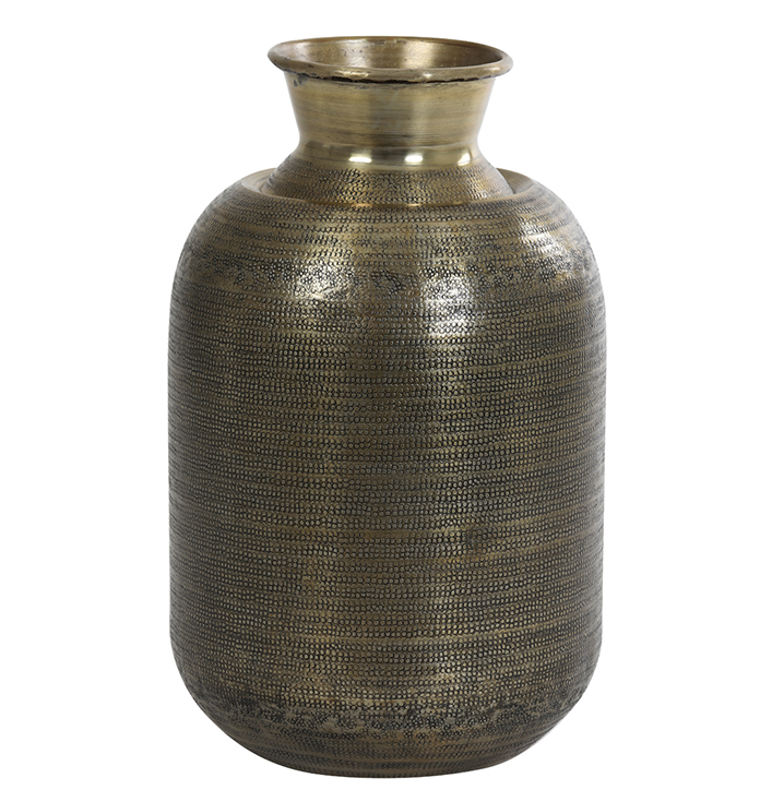 Antiek bronzen vaas met structuur en smalle hals klein