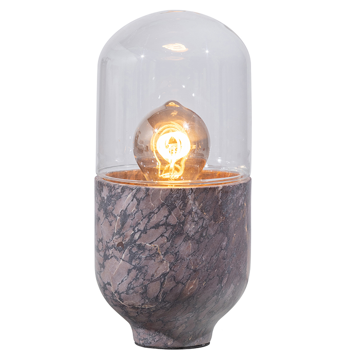 Bruin marmeren tafellamp met glazen stolp