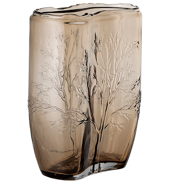 Bruine glazen vaas Bloomingville met boom afbeelding
