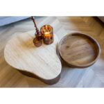 Licht marmer blad met mangohout onderstel salontafel