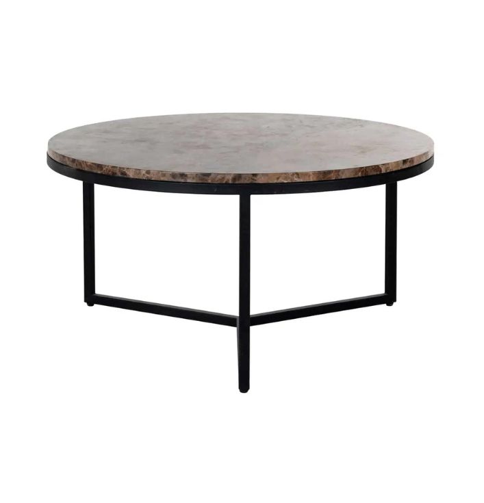 ronde salontafel metaal marmer zwart bruin