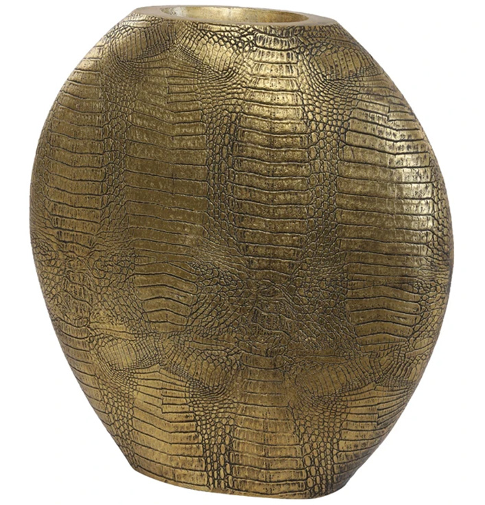 Smalle ovale vaas krokodil antiek brons