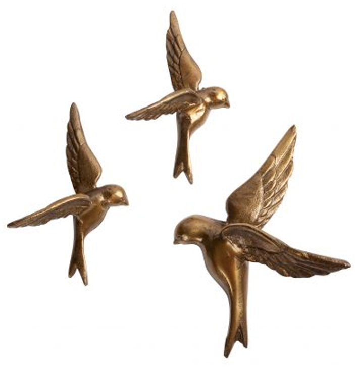 Vogels set 3 antiek brons
