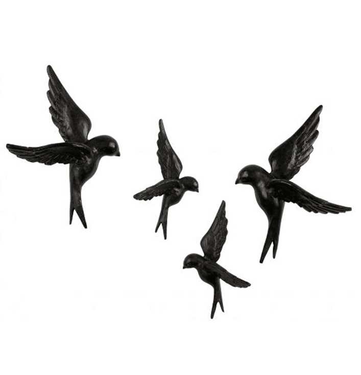 Vogels set 4 zwart wanddecoratie