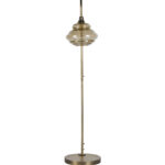 Voorkant gouden vloerlamp met glazen lampenkap