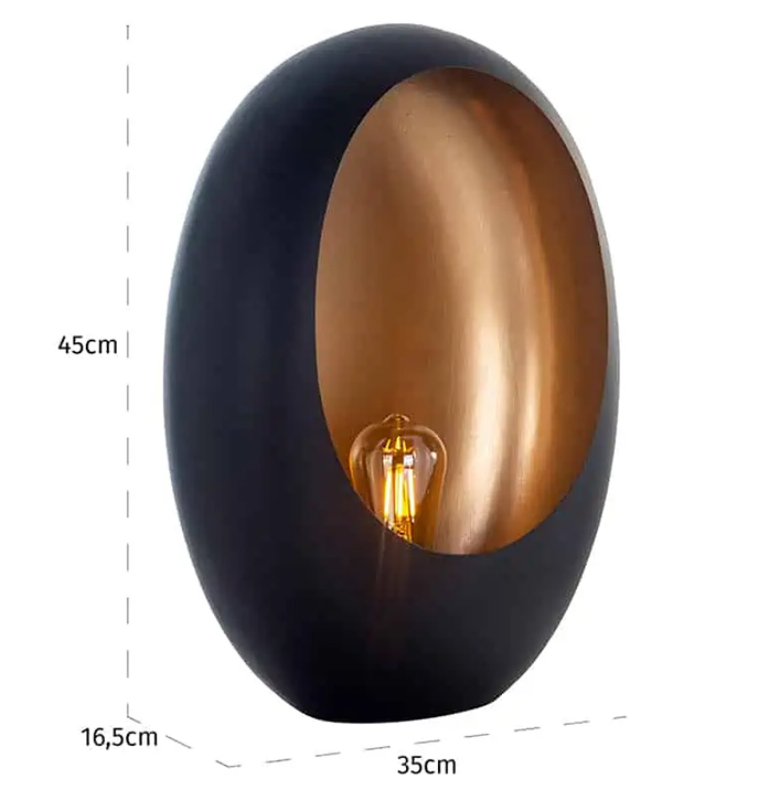Zwarte ovale tafellamp met gouden binnenkant