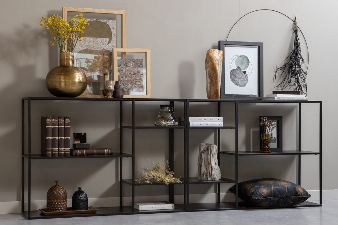 Dressoir open zwart met accessoires