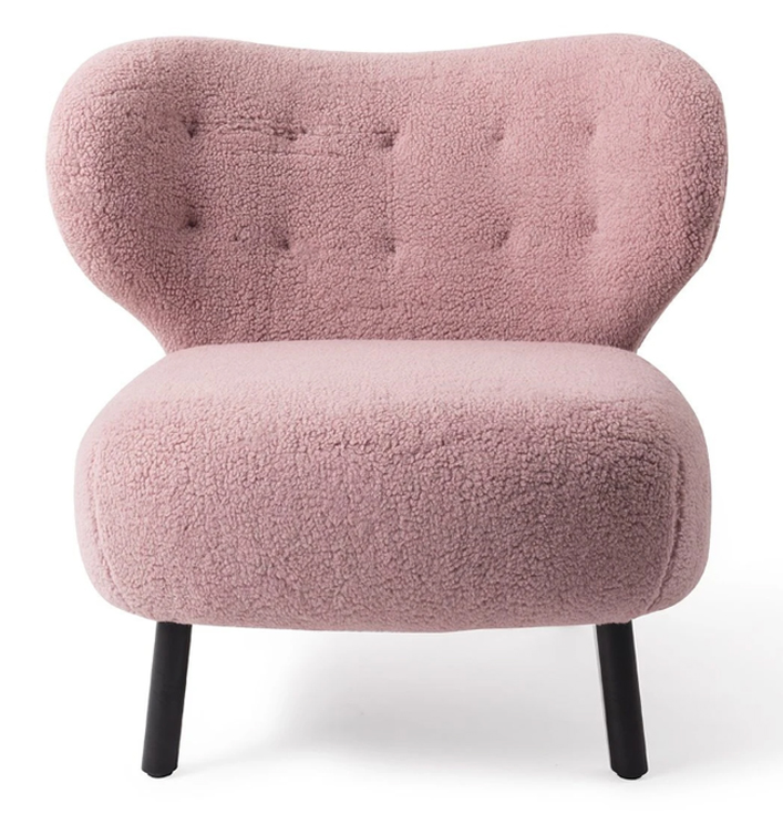 Fauteuil roze polyester teddy met metalen poten