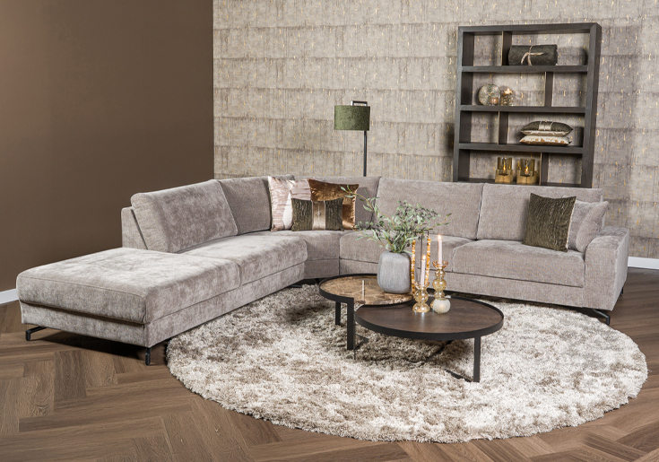 Grijs stoffen hoekbank trapeze hoek
