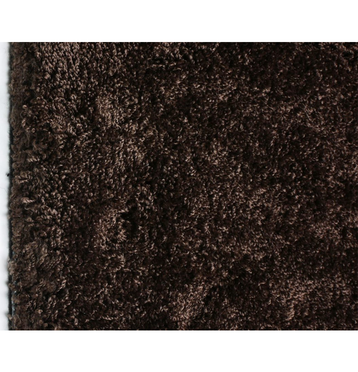 Hoogpolig donker bruin polyester vloerkleed