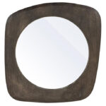 Spiegel rond van glas met bruin mangohout