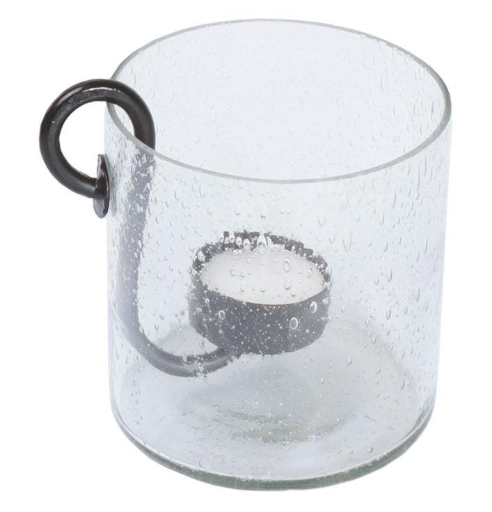 waxinelichthouder glas met metalen hanger