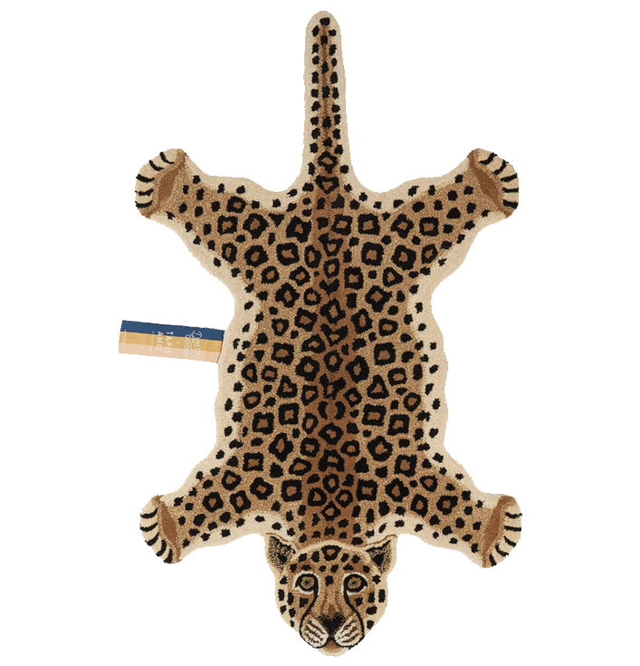 Vloerkleed luipaard in beige bruin van wol en katoen