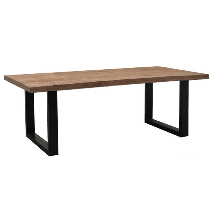 Eettafel recht bruin hout zwart metalen poot