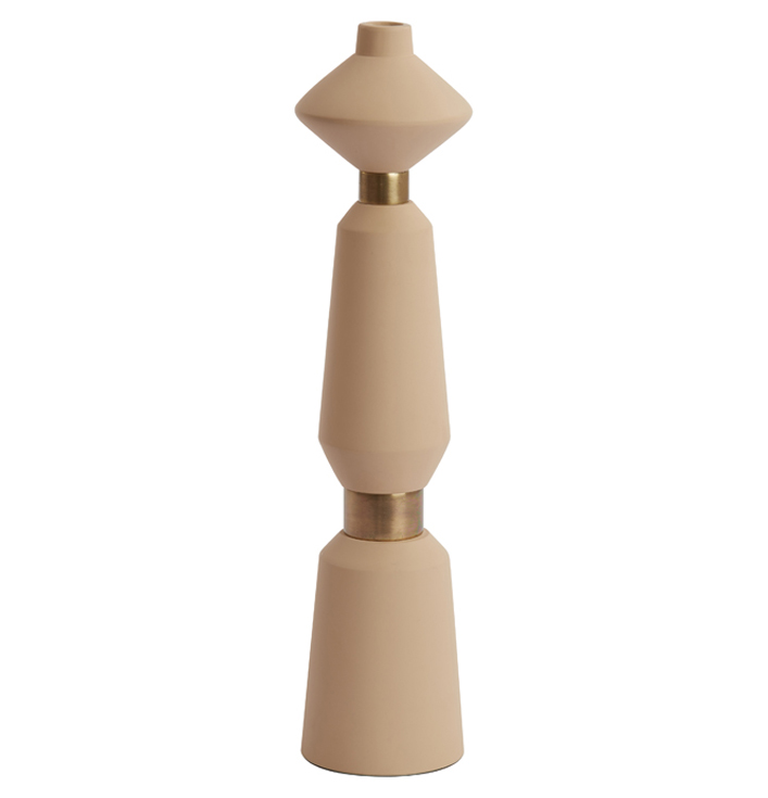 Kandelaar rond mat beige met antiek brons afwerking