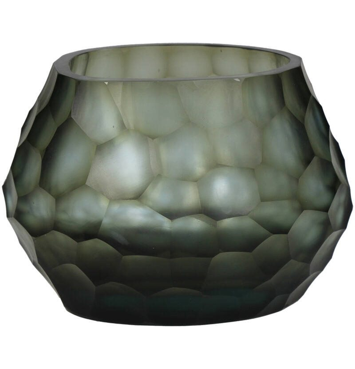 Waxinelichthouder glas groen patroon