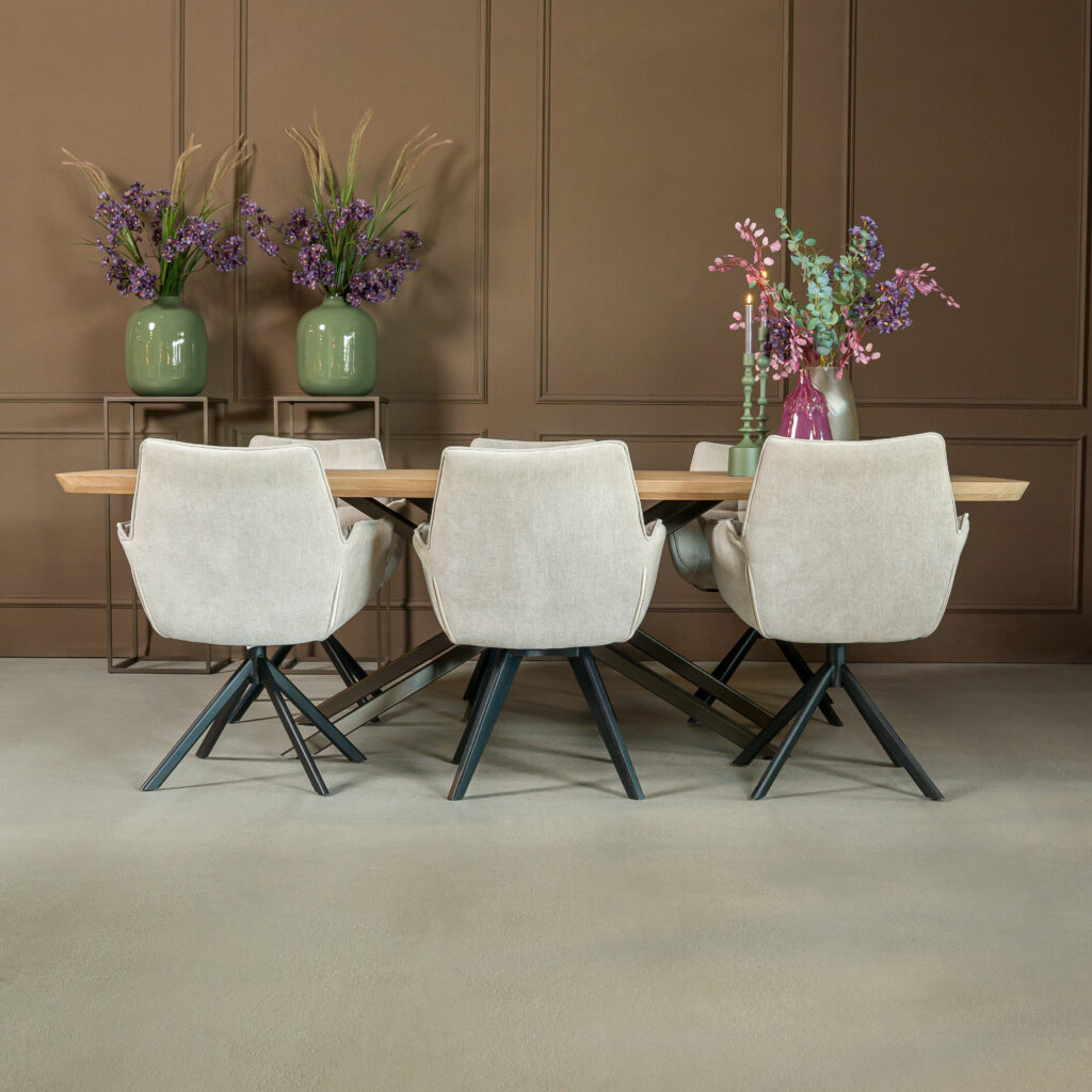 eetkamerstoel vaste poot leer met armleuning