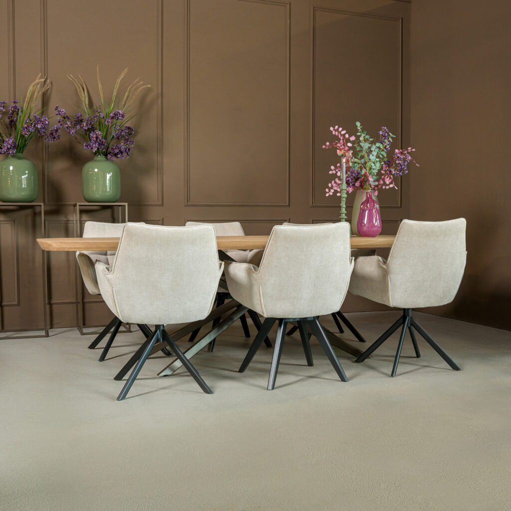 eetkamerstoel vaste poot leer met armleuning