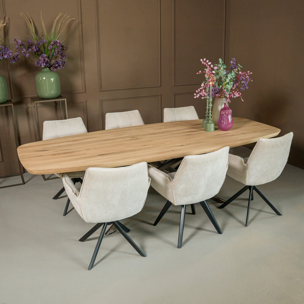 eetkamerstoel vaste poot leer met armleuning