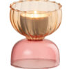 Ronde waxinelichthouder glas roze oranje