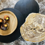 Salontafel hout versteend marmer