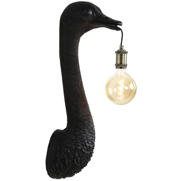 Struisvogel wandlamp zwart kunststof