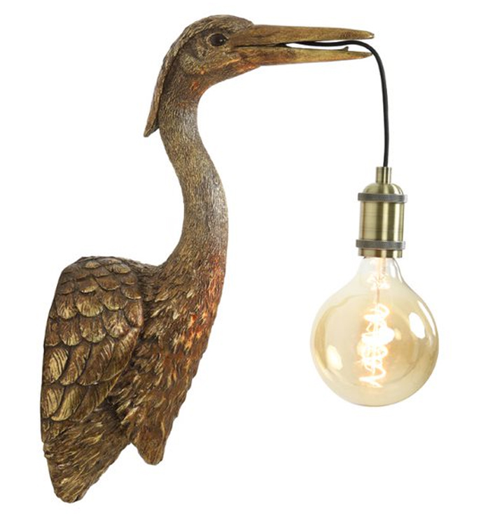 Vogel wandlamp kunststof goud
