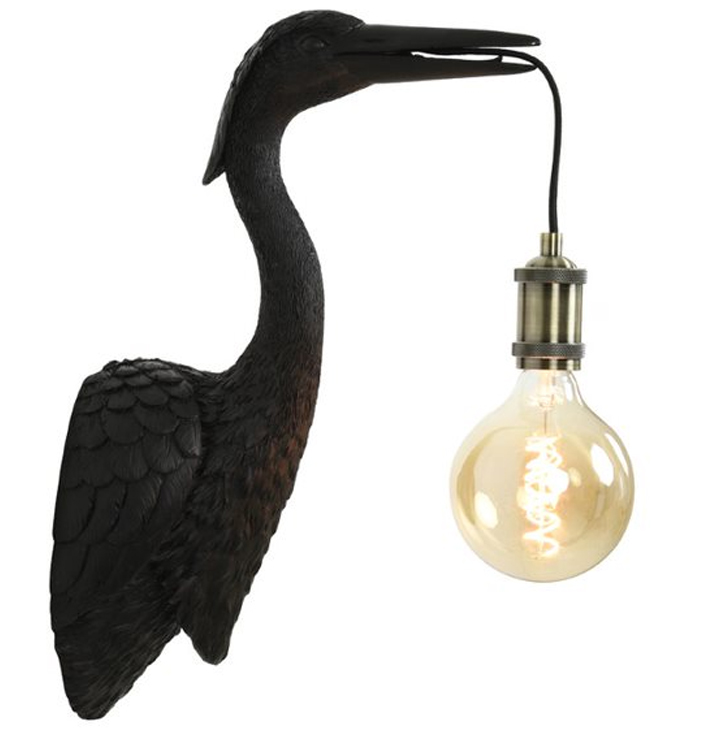 Vogel wandlamp kunststof zwart