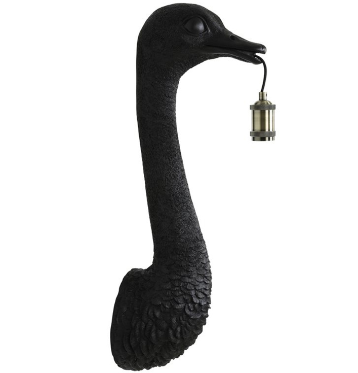 Wandlamp zwart kunststof struisvogel
