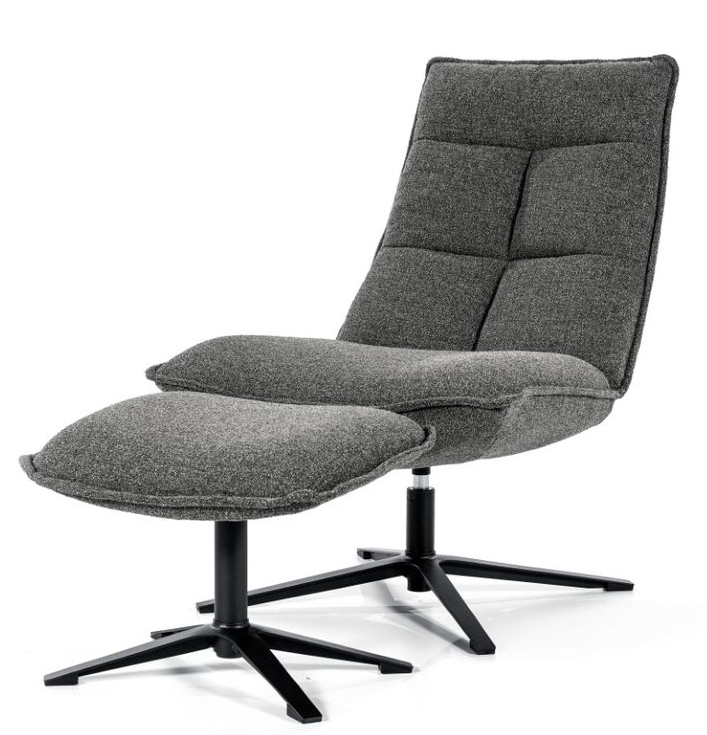 antraciet grijze fauteuil met voetenbank polyester