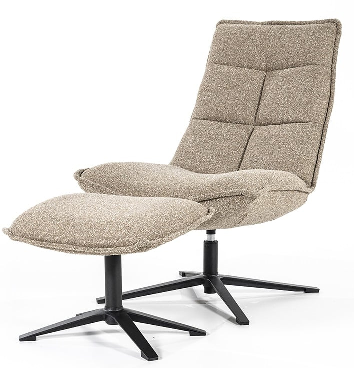 beige fauteuil met voetenbank zwart onderstel