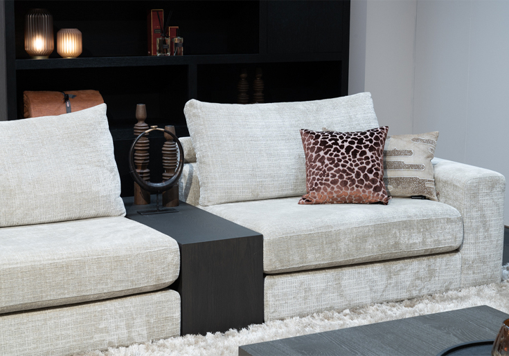 Beige hoekbank crème velvet stof