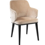 Eetkamerstoel beige stof velvet met armleuning