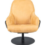 Fauteuil bruin leer met zwart metalen afwerkingen