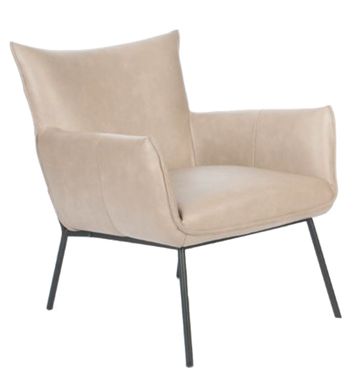 Fauteuil leer beige met zwarte poot