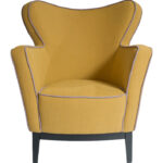 Fauteuil stof geel met beuken poot