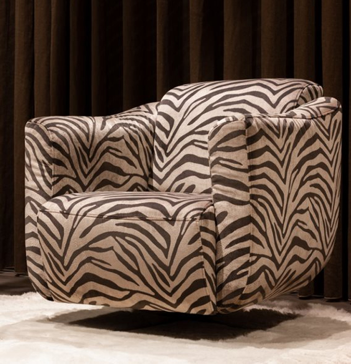 Fauteuil stof printje zwart met beige