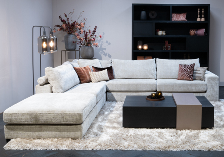 Hoekbank beige crème stof velvet