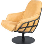 Leren fauteuil bruin afwerking zwart