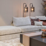 Liggedeelte met open hocker beige bank stof