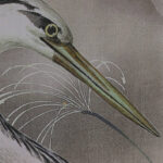 Reigers op wanddoek fluweel blauw