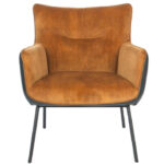 Stof met leren fauteuil cognac en zwart