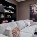 Stoffen hoekbank grijs met liggedeelte