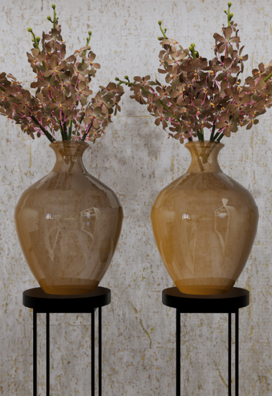 Twee vazen op zuil met kunstbloemen 3D tekening