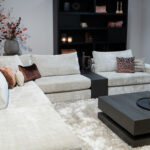Velvet stoffen hoekbank crème beige